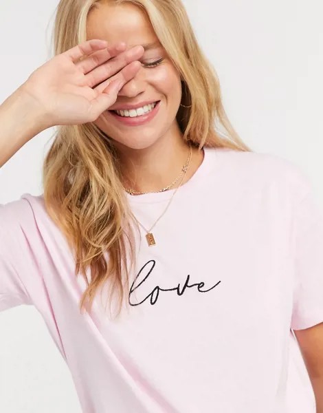 Бледно-розовая футболка с надписью «love» New Look-Розовый