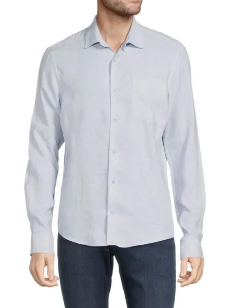 Рубашка на пуговицах с длинными рукавами из смесового льна Saks Fifth Avenue, цвет Sky Blue