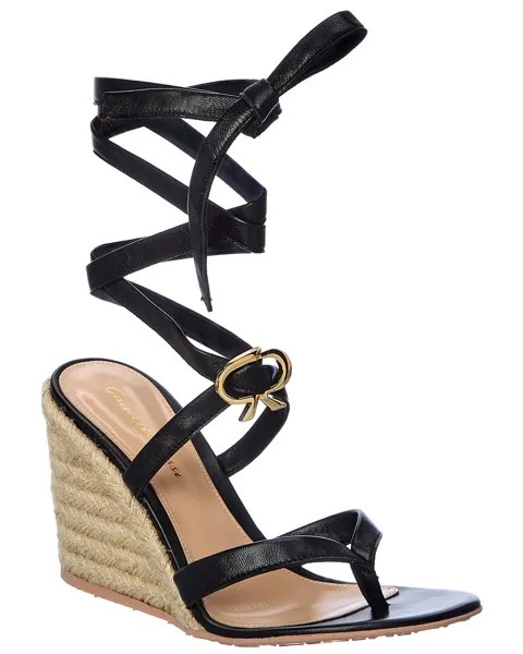 Кожаные сандалии на танкетке Gianvito Rossi Ribbon Beachclub 85, черный