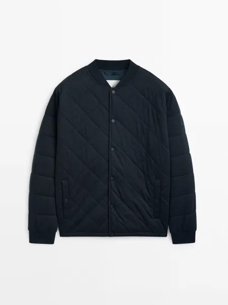 Куртка-бомбер Massimo Dutti 100% Extra Fine Wool Varsity, темно-синий