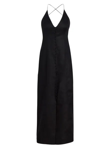 Льняное макси-платье Halcyon с пуговицами Zimmermann, черный