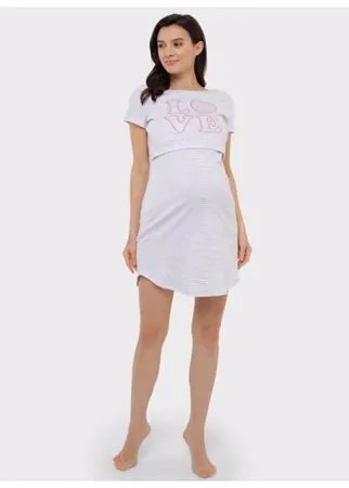 Ночная сорочка I love mum Мелана серые полоски для беременных и кормящих (44)
