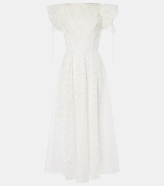Платье миди из цветочного шелкового кружева Rodarte, цвет white floral
