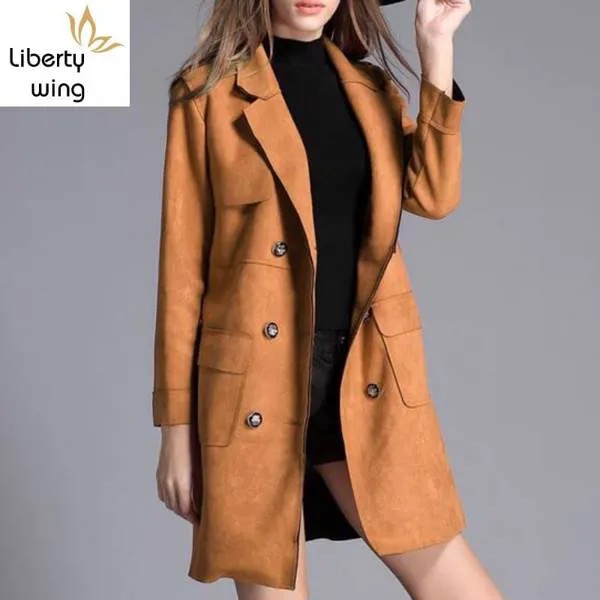 Высококачественная Брендовая женская облегающая замшевая длинная куртка, женский двубортный тренчкот Lepal, ветровка, пальто, размер