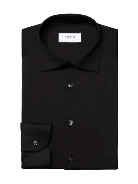 Рубашка Slim-Fit из однотонного эластичного материала Eton, черный