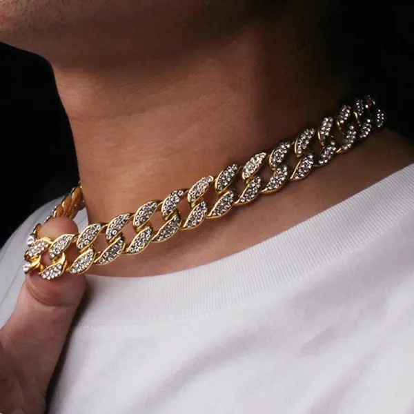 Майами Кубинский Чокер Ссылка Цепь Серебряный Покрытие Мужская хип-хоп ожерелье ювелирные изделия