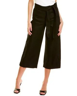 Женские укороченные льняные широкие брюки с завязками спереди Vince, черные 0