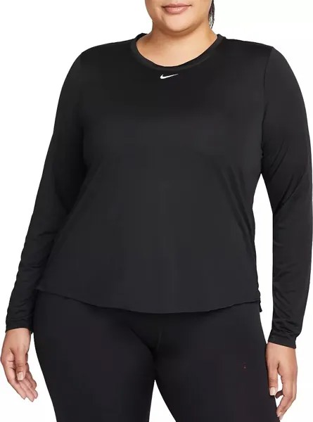 Женская футболка One Dri-FIT стандартной посадки с длинными рукавами Nike (большие размеры), черный