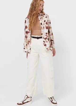 Stradivarius Рубашка Из Сатина Цвет Небеленого Полотна Xs