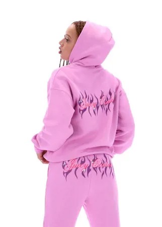 Розовый флисовый худи бойфренда с логотипом с пламенем от комплекта Juicy Couture-Розовый цвет