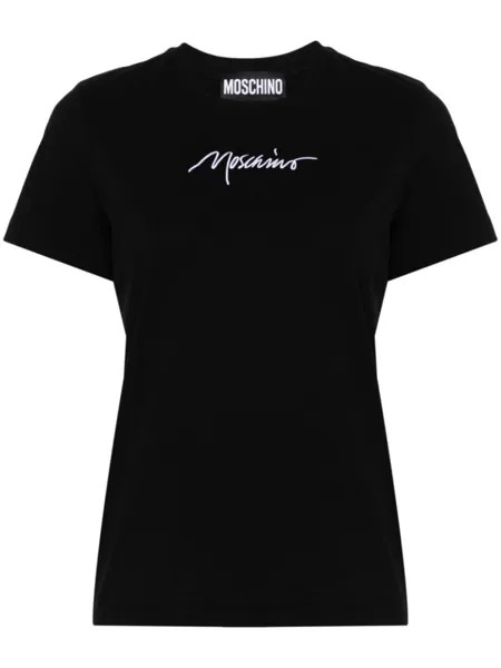 Moschino футболка с вышитым логотипом, черный