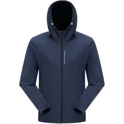 Ветровка TOREAD Men's running training jacket для бега, складывается в карман, вентиляция, светоотражающие элементы, быстросохнущая, несъемный капюшон, размер S, синий