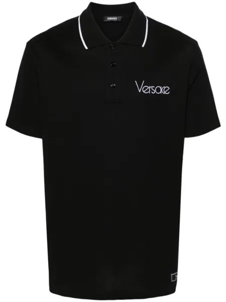 Versace рубашка поло с вышитым логотипом, черный