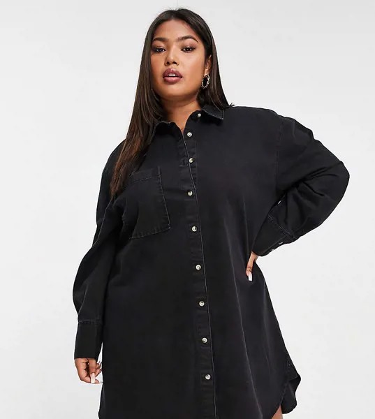 Свободное джинсовое платье-рубашка черного цвета ASOS DESIGN Curve-Черный цвет