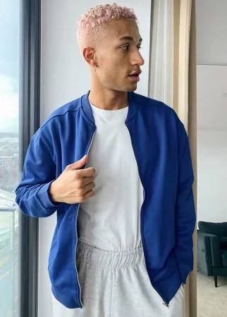 Темно-синяя куртка-бомбер из плотного трикотажа со вставками ASOS DESIGN-Голубой