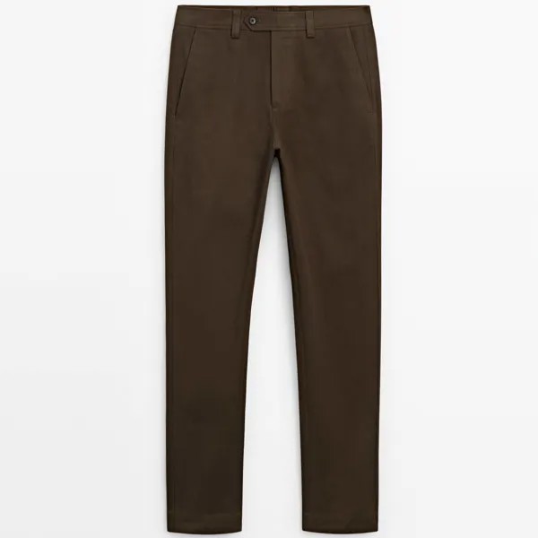 Брюки Massimo Dutti Relaxed Fit Belted Chino, коричневый