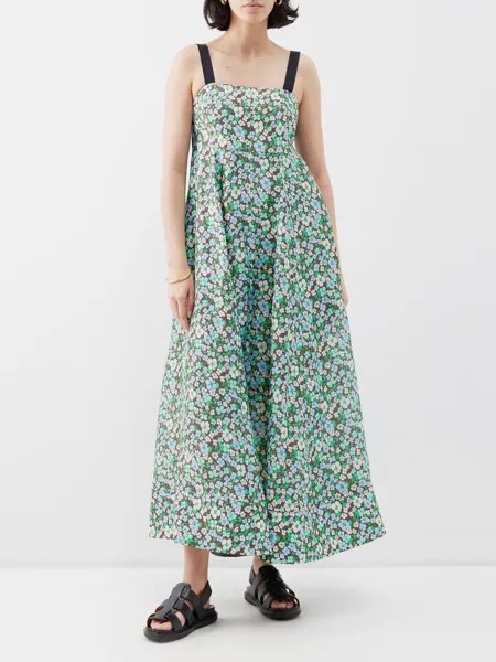 Платье миди meadow из смесового льна с цветочным принтом Lee Mathews, зеленый