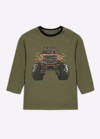 Хаки лонгслив oversize с машиной для мальчика Gloria Jeans