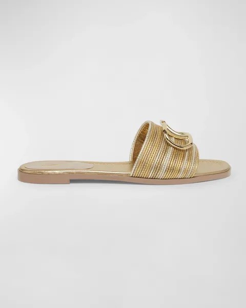 Сандалии на плоской подошве с эффектом металлик VLogo Valentino Garavani, цвет Kun Multicolor Oro/Star Gold