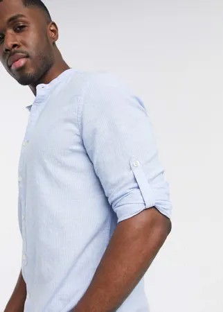 Голубая рубашка в полоску с воротником на пуговице Celio-Голубой