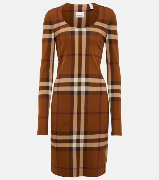 Трикотажное мини-платье в клетку Vintage Check BURBERRY, коричневый