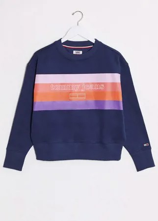 Свитшот в полоску с логотипом Tommy Jeans-Темно-синий