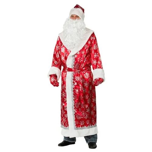 Батик Карнавальный костюм для взрослых Дед Мороз Узорчатый красный, 54-56 размер 188-54-56