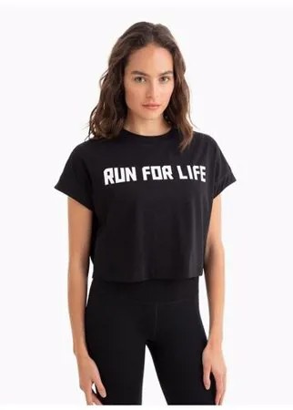 Чёрная спортивная футболка с принтом Run for life Gloria Jeans