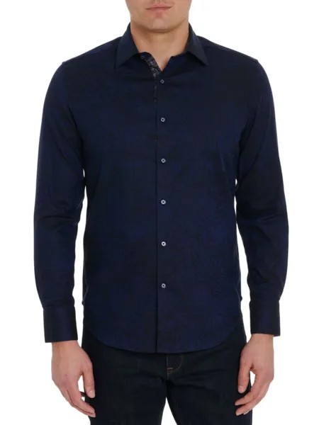 Тканая рубашка на пуговицах с резаком тумана Robert Graham, темно-синий