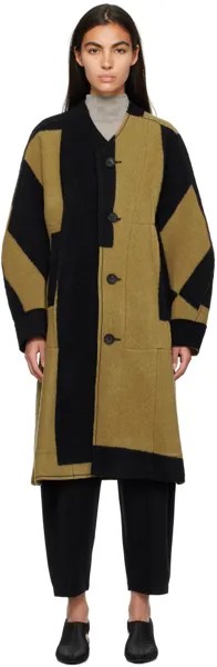 Черно-бежевое пальто со вставками Охра ISSEY MIYAKE