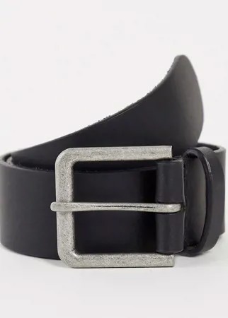 Широкий кожаный ремень черного цвета с серебристой пряжкой ASOS DESIGN-Черный