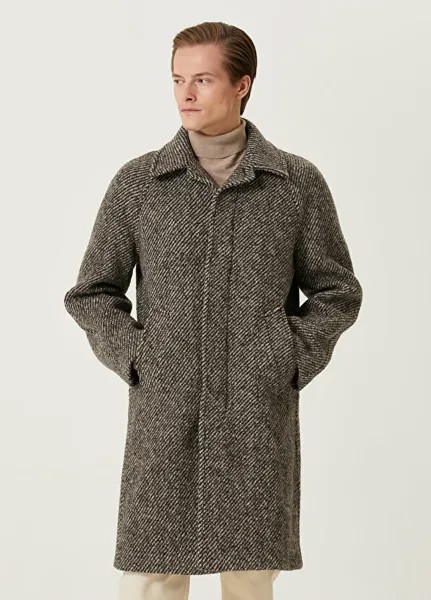 Коричневое шерстяное пальто с фактурной полоской Sandro