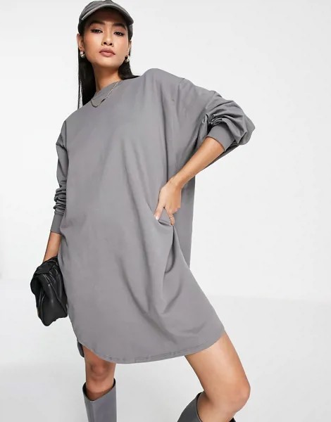 Угольно-серое oversized платье-свитшот со сборками на спине ASOS DESIGN-Серый