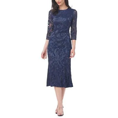 JS Collections Женское темно-синее платье миди до середины икры с цветочным принтом Cecily Evening 4 BHFO 7938
