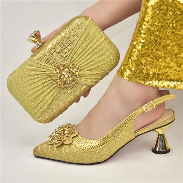 Украшенные Стразы, итальянские женские свадебные туфли и сумки золотого цвета 2021, благородные тапочки, красивые летние ремешки с пряжкой