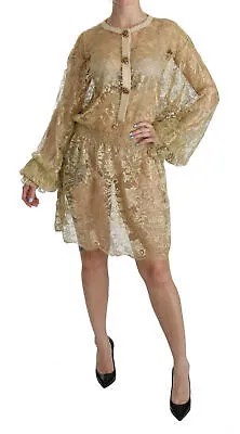 Платье DOLCE - GABBANA Золотое кружевное прозрачное платье-трапеция длиной до колена IT40/US6/S $2600