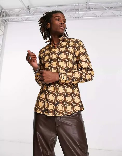 Темно-коричневая рубашка с принтом Twisted Tailor dembele