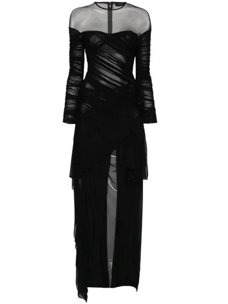 Mugler сетчатый комбинезон с драпировкой, черный