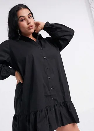 Черное платье-рубашка на пуговицах с вышивкой Missguided Plus-Черный цвет