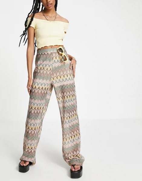 Трикотажные брюки с широкими штанинами и геометрическим принтом от комплекта Outrageous Fortune-Многоцветный
