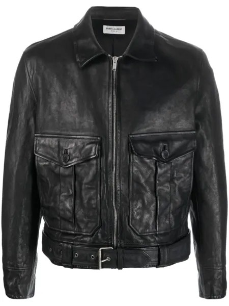 Saint Laurent укороченная куртка с пряжками, черный