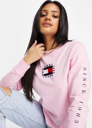 Розовый лонгслив с принтом логотипа-флага Tommy Jeans-Розовый цвет