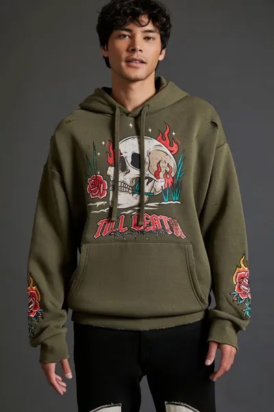 Толстовка с принтом Flaming Skull Forever 21, оливковый