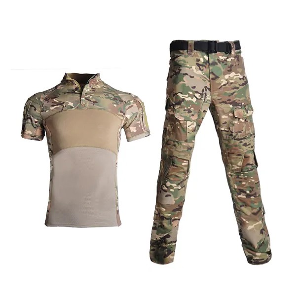 Мужские камуфляжные костюмы в стиле милитари для охоты, армейская тактическая рубашка с короткими рукавами, брюки-карго, американская Спецодежда для страйкбола, пейнтбола, Мультикам, боевая униформа