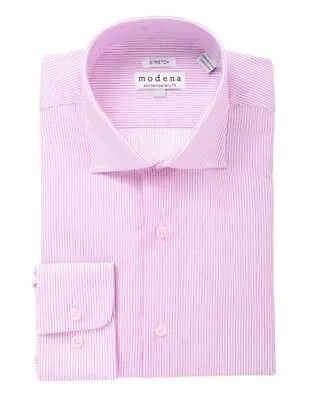 Мужская эластичная классическая рубашка в розовую полоску Modena из смесового хлопка