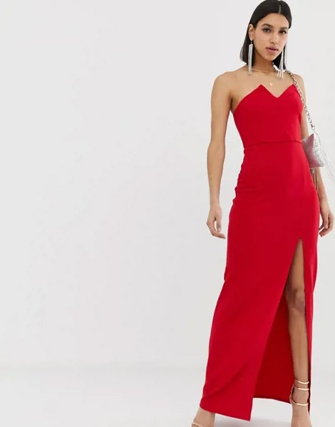 Платье-бандо макси с разрезом AX Paris-Красный