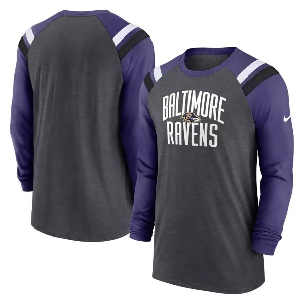 Мужская спортивная модная футболка с длинными рукавами, угольно-фиолетовая, трехкомпонентная, реглан, Baltimore Ravens Nike