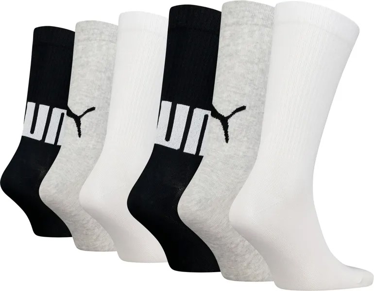 Спортивные носки PUMA (6 шт.) с вышивкой логотипа, цвет White-Grey-Black Combo