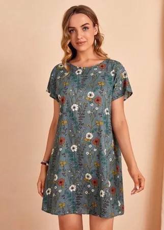 Платье-туника с цветочным принтом с рукавами 