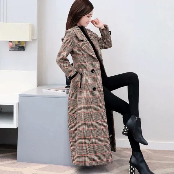 Шерстяной жакет высокого качества, женский, длинный, с разрезом по колено, Корейская версия, тонкий, гусиная лапка, длинное шерстяное пальто, 2018